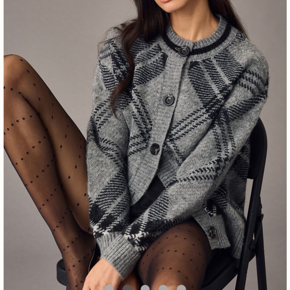 RD Style Black and Gray Plaid Cardigan
